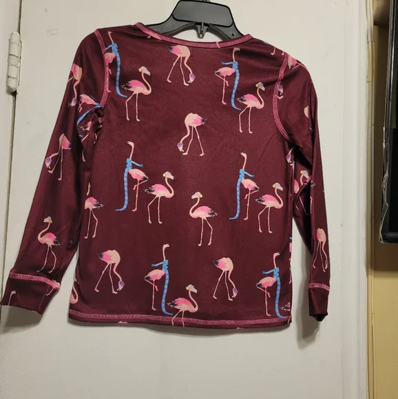 Justice 2-PC Pajama Set Burgundy Flamingo Print Size 10 - Picture 2 of 12